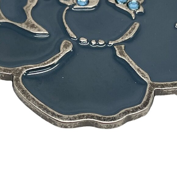 Floral Enamel Belt Buckle Blue Stones Silver Vintage Metal - Picture 2 of 8